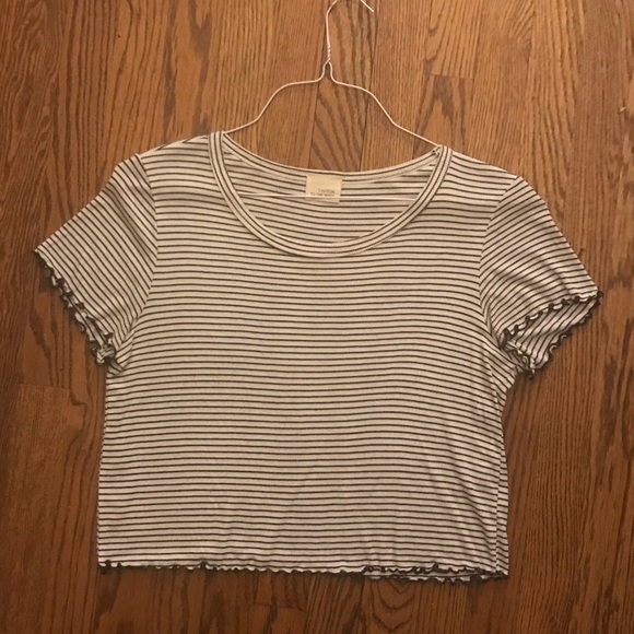 Caution To The Wind Tops - Black and white striped cropped shirt with ruffles